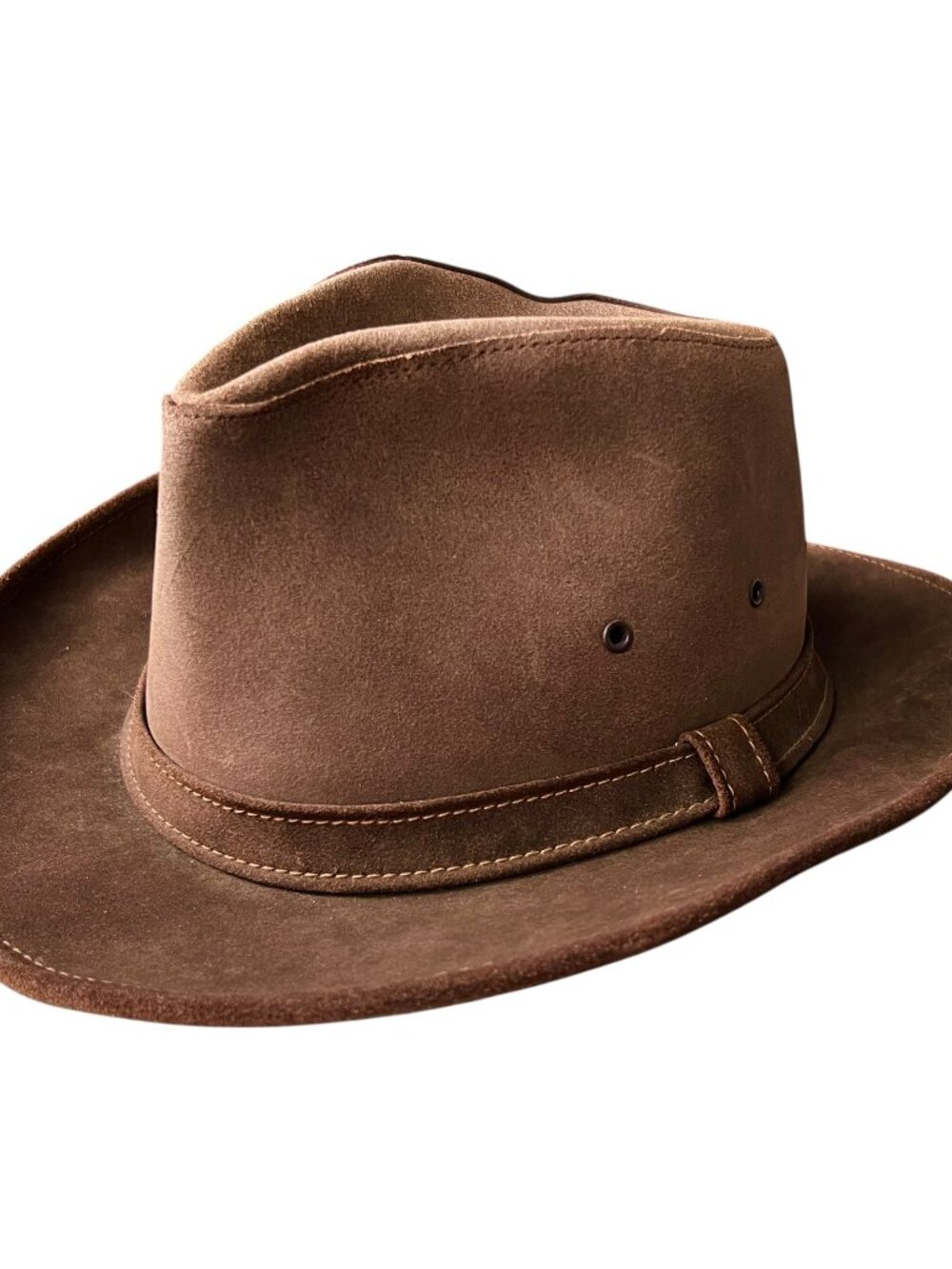 Minnetonka outback hat brown leather made in the USA medium western brimmed